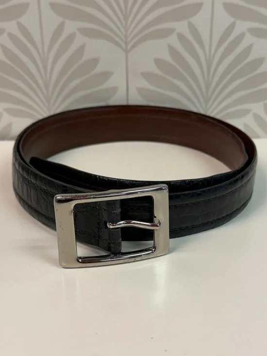 Men’s Cole Haan Black Leather Croc Design Belt Size 40