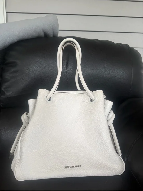 Michael Kors White Pebbled Leather Drawstring Shoulder Bag