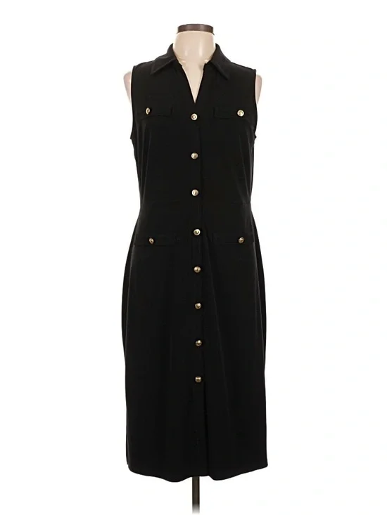 Michael Kors Black Sleeveless Button-Front Asymmetrical Dress