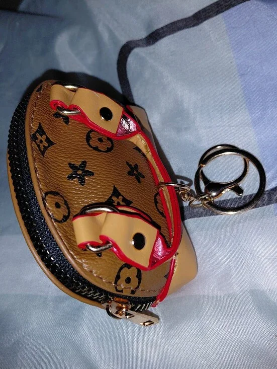 Monogram Round Mini Pouch Keychain in Brown and Red Fashion
