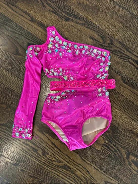 Kids One-Shoulder Hot Pink Sparkle Dance Costume