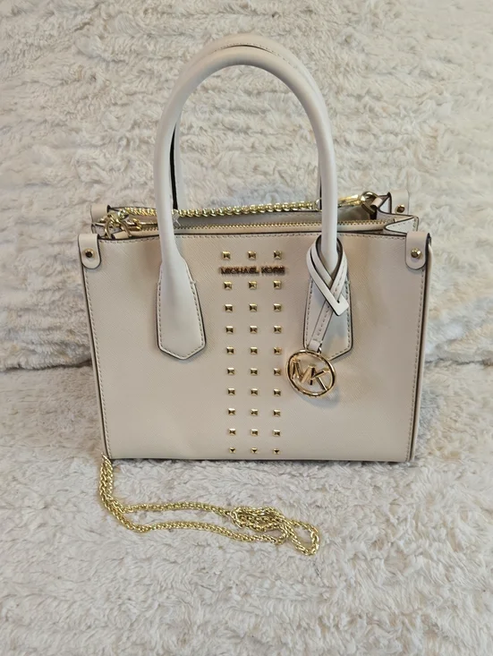 Michael Kors Cream Saffiano Leather Studded Satchel with Gold Hardware Nwot