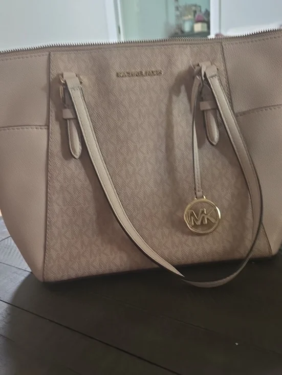 Michael Kors Blush Pink Signature Tote with Gold Logo Charm