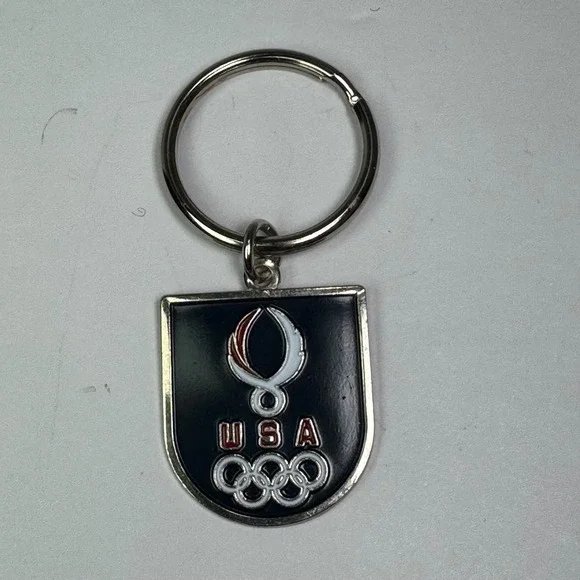 USA Olympic Games Keychain Black Shield Emblem Ring Holder Enamel by Aminco 1