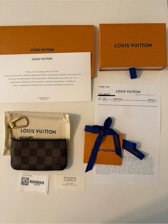Louis Vuitton Brown Damier Ebene Key Pouch with Gold Hardware