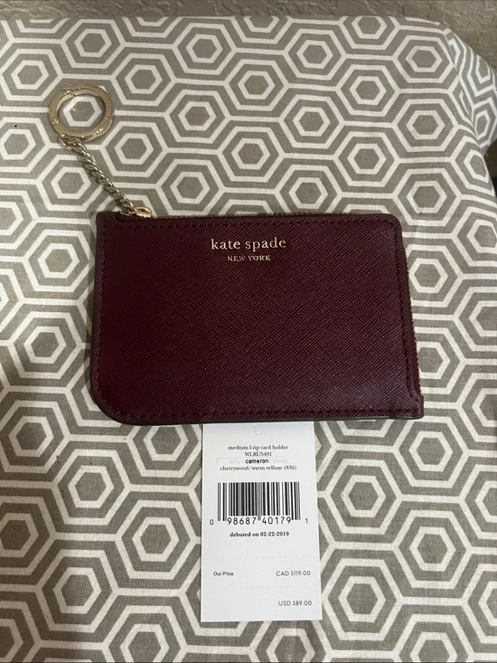 kate spade Cherrywood Gold-Accented Leather Cardholder Keychain