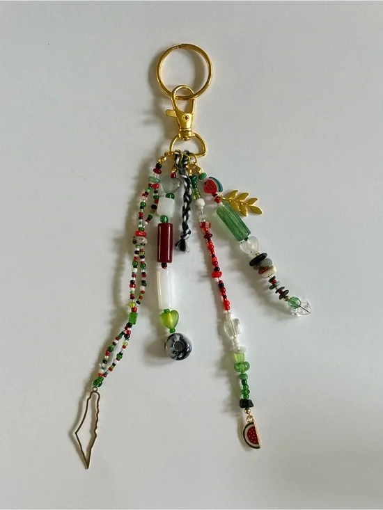 🍉 𓂆 🕊️Bag Charm. Handmade and designed by seller. Beaded with Gold Hardware