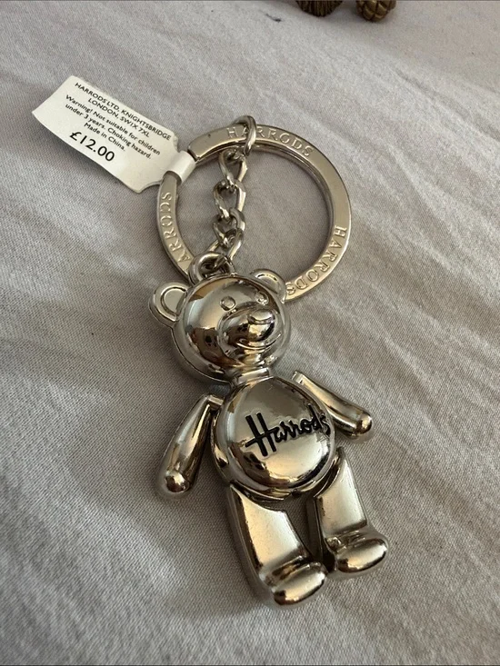 Harrods Silver Polished Teddy Bear Key Ring