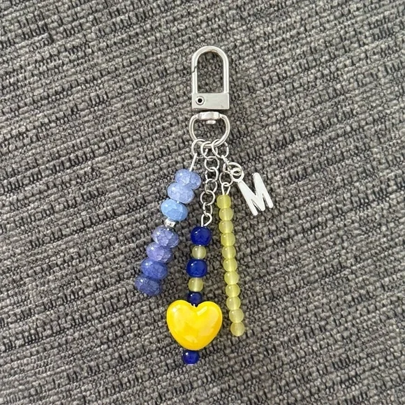 University of Michigan Handmade Beaded Heart Bag Charm Keychain