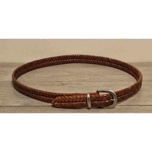 Coach Mens Tan Braided Leather Belt 5922 Solid Brass Buckle Size 40 100cm
