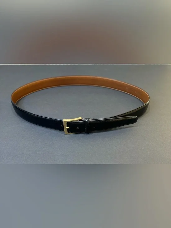 VTG 1990-2000 Trafalgar Cortina Smooth Black Leather Dress Belt Brass Buckle USA