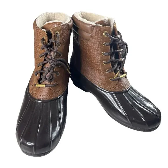 Michael KORS EASTON LOGO EMBOSSED WATERPROOF SHEARLING Duck Boots Women’s Sz 11