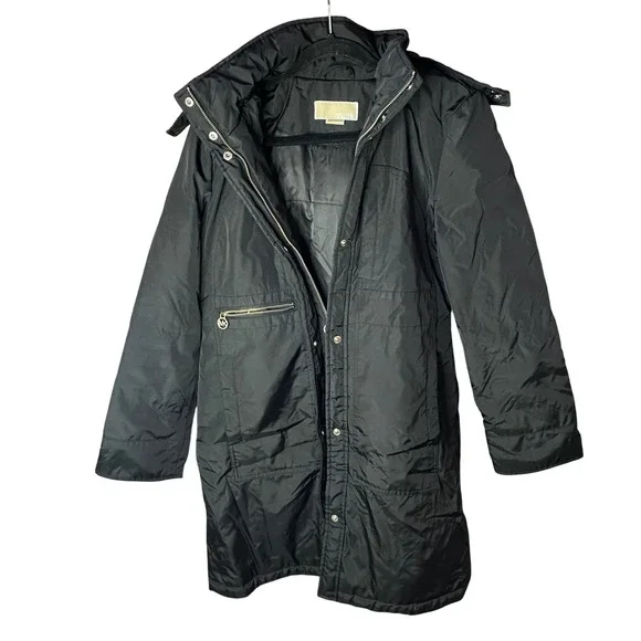 Michael Kors Puffer Parka Women Small Black Faux Fur Hood Long‎ Winter Coat