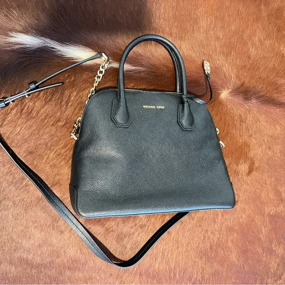 ❤️Michael kors Womens Mercer Black Large DOME SATCHEL LEATHER Handbag NWT