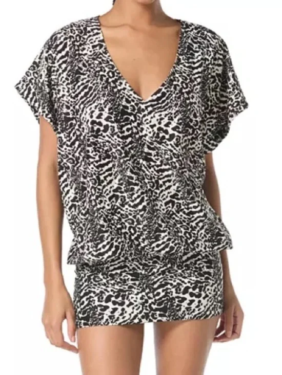 Michael Kors Women's Animal Printed V-Neck Caftan Cover-Up Swim Dress Size XS