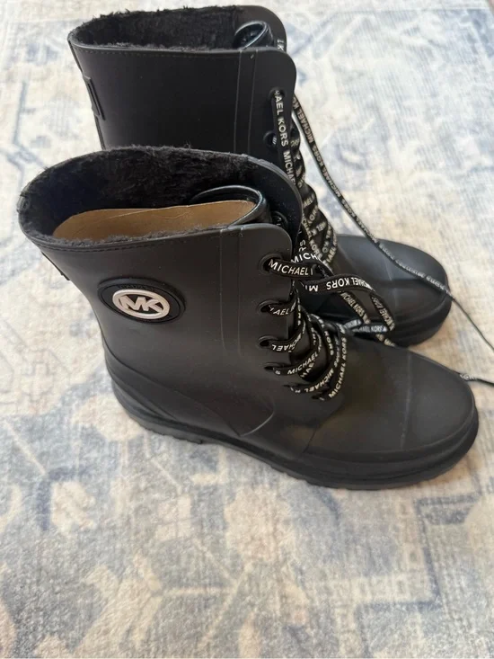Brand new, Never worn Michael Kors Black Lace-Up Rain Boot with Branded Laces