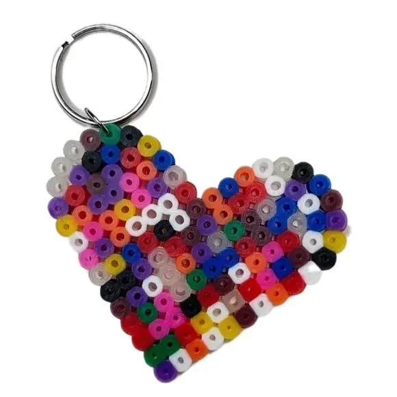 Heart keychain handmade perler beads multicolor
