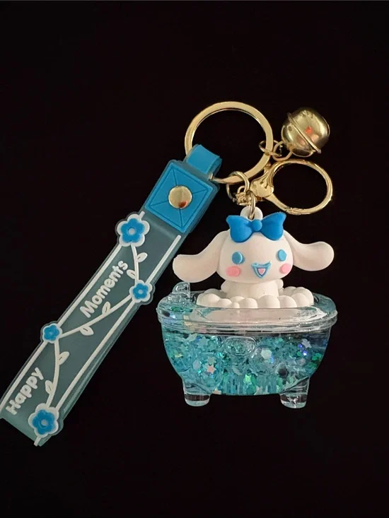 Cute Blue Cinnamoroll in Glitter Boba Balls Bath Tub Keychain Bag Charm
