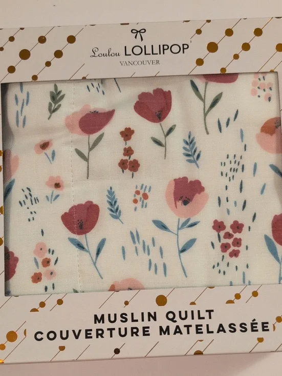 Loulou Lollipop Muslin Quilt - Cream with Pink and Blue Accents 47x47