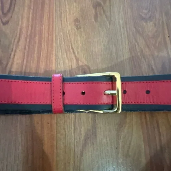 Vintage made in Germany red and black leather belt gold buckle s
