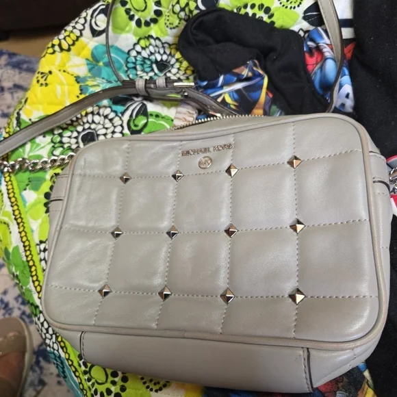Michael Kors Grey Quilted Leather Crossbody‎ with Silver Studs
