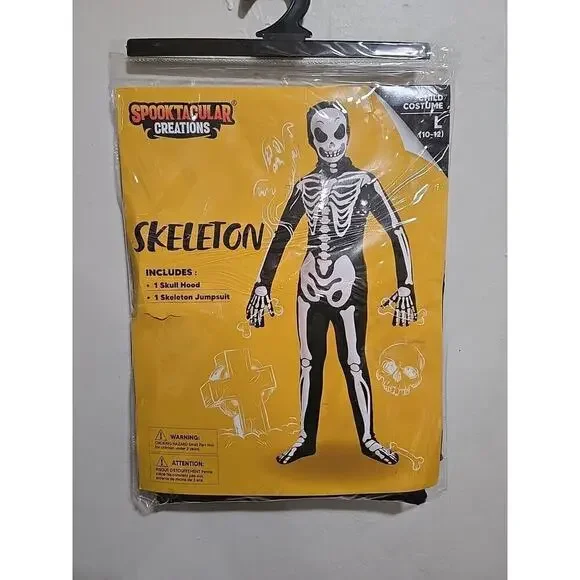 Skeleton Jumpsuit Costume Child Large 10-12 Halloween Cosplay