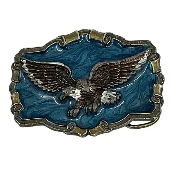 Soaring Bald Eagle Belt Buckle Mens Blue‎ Patriotic Great American Buckle Co