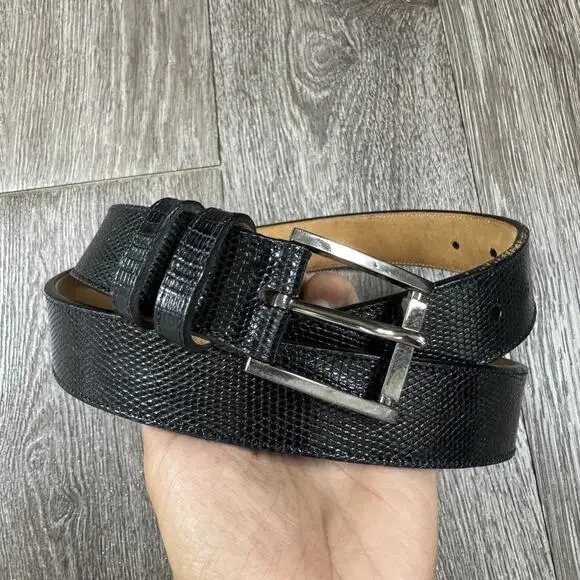 Mens genuine lizard exotic Belt black 38 made spain mezlan nickel buckle loops