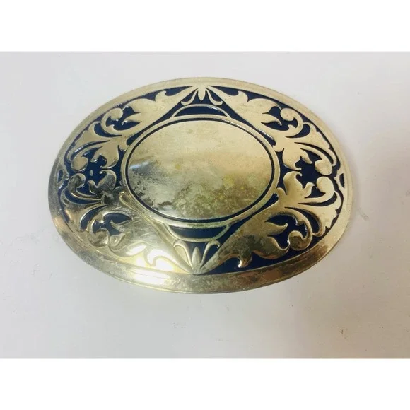 Silver Tone Blue Accent Cowboy Western Style Vintage Belt‎ Buckle Silverado USA