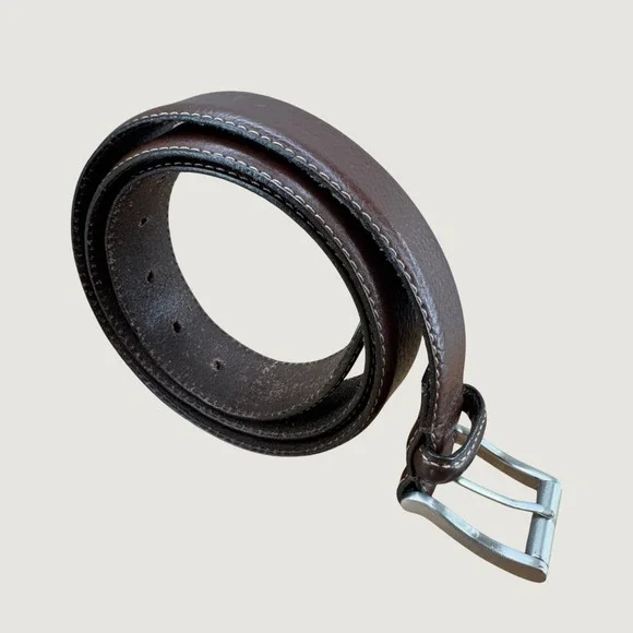 Eddie Bauer Leather Belt 38‎ Brown Pebbled Gorpcore Rugged Outdoor Classic