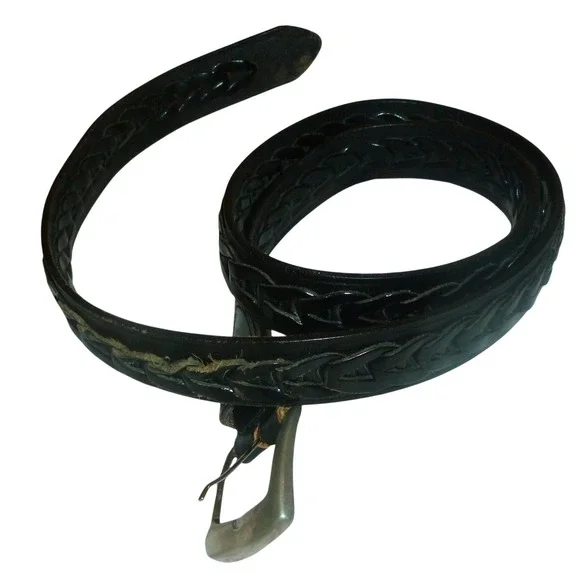 Full Grain Cowhide Black Braided‎ Leather Belt Mens Size 40 Argentina