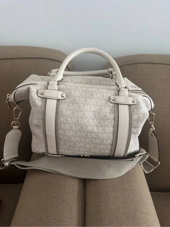 Michael Kors Cream Monogram Satchel with Gold Hardware