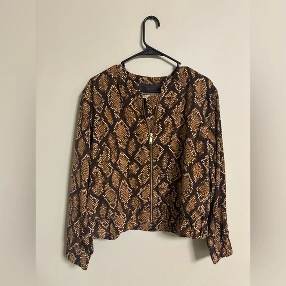 Michael Kors Snake Print  Zip Up Bomber Jacket Womens Size Large New Lightweight