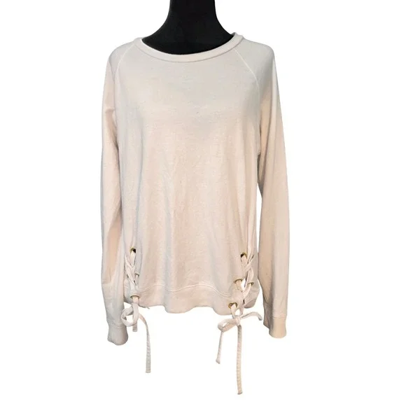 Michael Kors Womens Cream Lace Up Side Grommet Raglan Sweatshirt Top Large