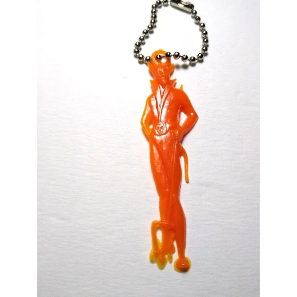 Halloween Plastic Devil Satan Keychain Charm Gothic Spooky Gift Orange Vintage