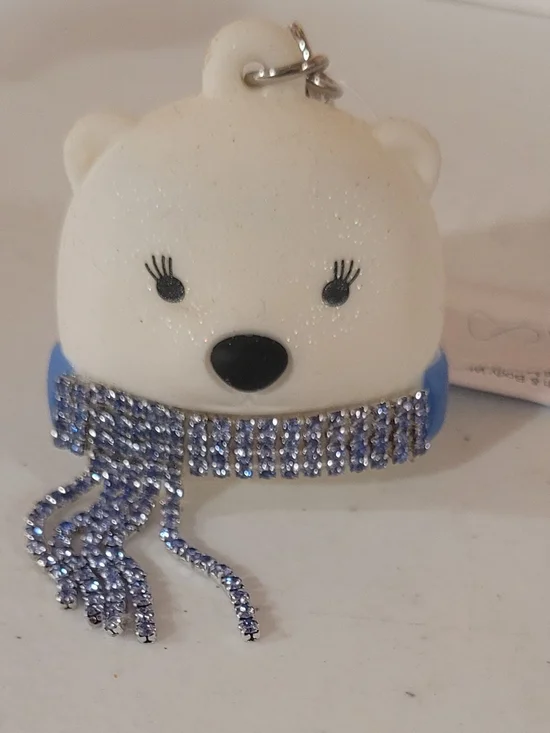 White Bear Keychain Charm with Blue Rhinestone Scarf - Pocketbac Holder BBW