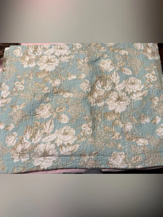Laura Ashley Floral Quilted Pillow Two Shams Standard  Blue Cotton Cottagecore