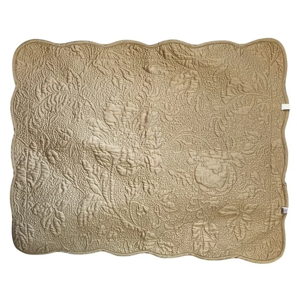 Fieldcrest‎ Luxury Quilted Sateen Pillow Sham King Tan Floral Scalloped Edge