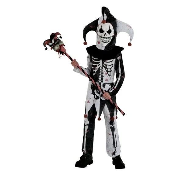 Black & White Jester Clown Costume - 1 Set Size XL 14-16