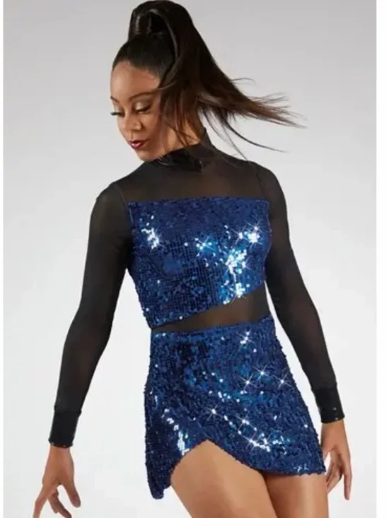 Balera Ultra Sparkle Wrap Front Dance Dress Blue Sequin Mesh Child Large LC