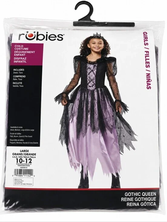 Robies Gothic Queen Halloween Costume Girls Large (10-12) Dress & Tiara New