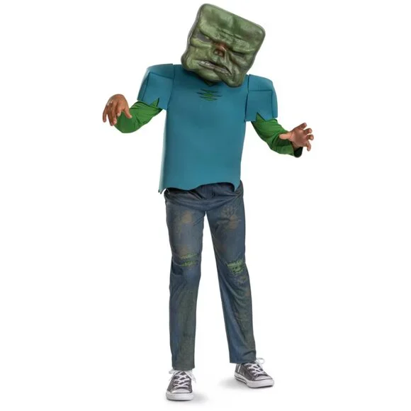 Minecraft Zombie Glow in the Dark 7/8 Halloween Costume Jumpsuit Movie Boys