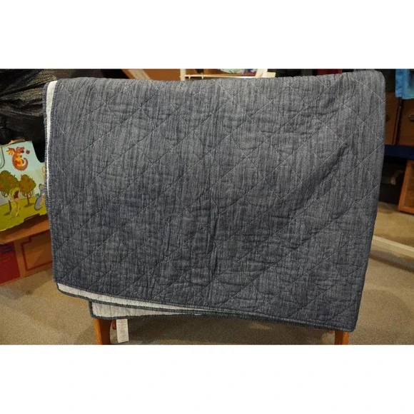 Pottery Barn Teen Twin Quilt Blue Denim Stripe‎ Reversible Cotton Excellent