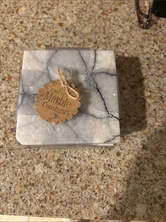 Set of Marble Coasters - White & Gray Marble