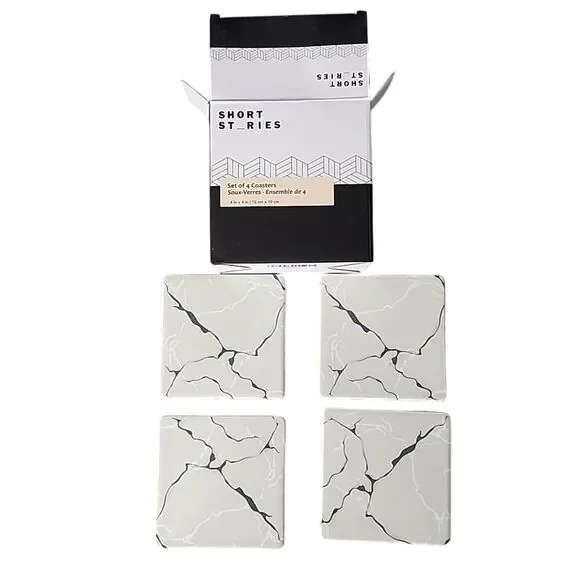 NIB Short Stories Set of‎ 4 Gray Marble Pattern Stoneware Coasters