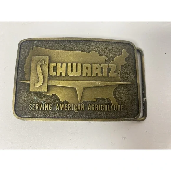 Schwartz Serving American Agriculture Brass‎  Farmers Belt Buckle Advertising