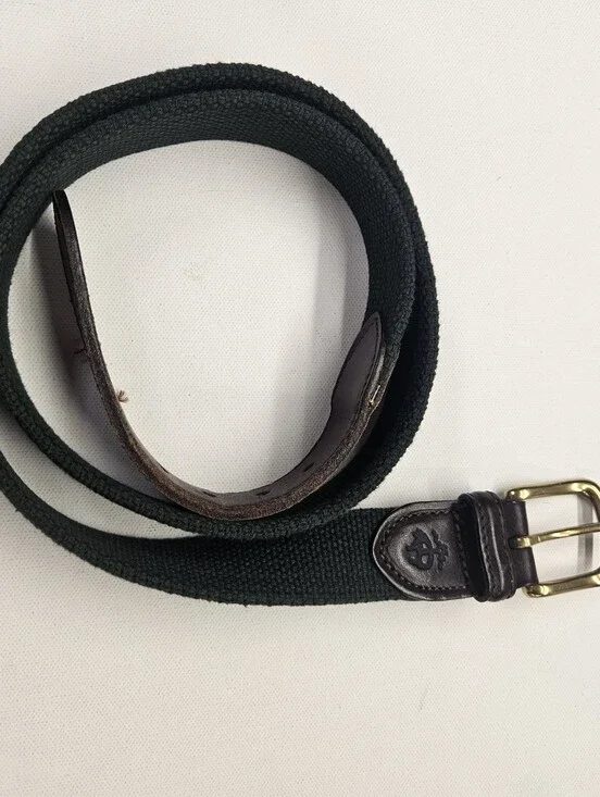 Brooks Brothers Vintage Belt Mens 40 Green Brown Canvas Leather USA Preppy Golf