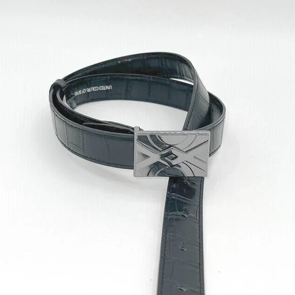 United Colors of Benetton Mens M‎ Black Crocodile Embossed PU Belt Career Retro