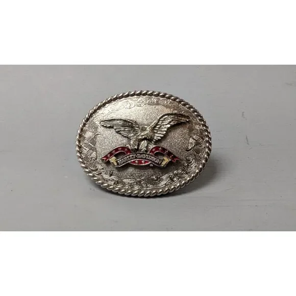 Vintage Harley-Davidson Eagle Enamel Banner Oval Belt Buckle Silver Tone USA