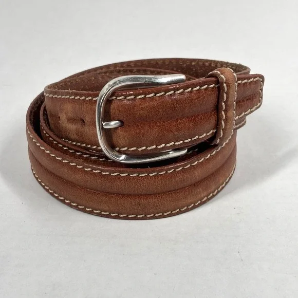 Brighton Mens 42 Leather Belt Brown Silver Buckle‎ Stitch Detail 21774 USA GUC